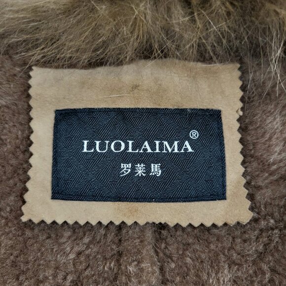 LUOLAIMA~S/M~BROWN GENUINE SHEARLING REAL FOX FUR SUEDE LEATHER COAT JACKET - Picture 15 of 16
